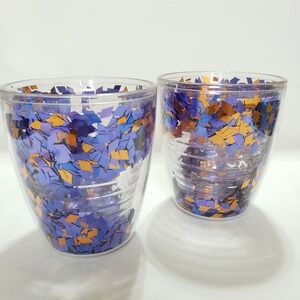 Vintage Tervis Set Of Tumblers Confetti Glitter Flake Cups Purple Blue Orange